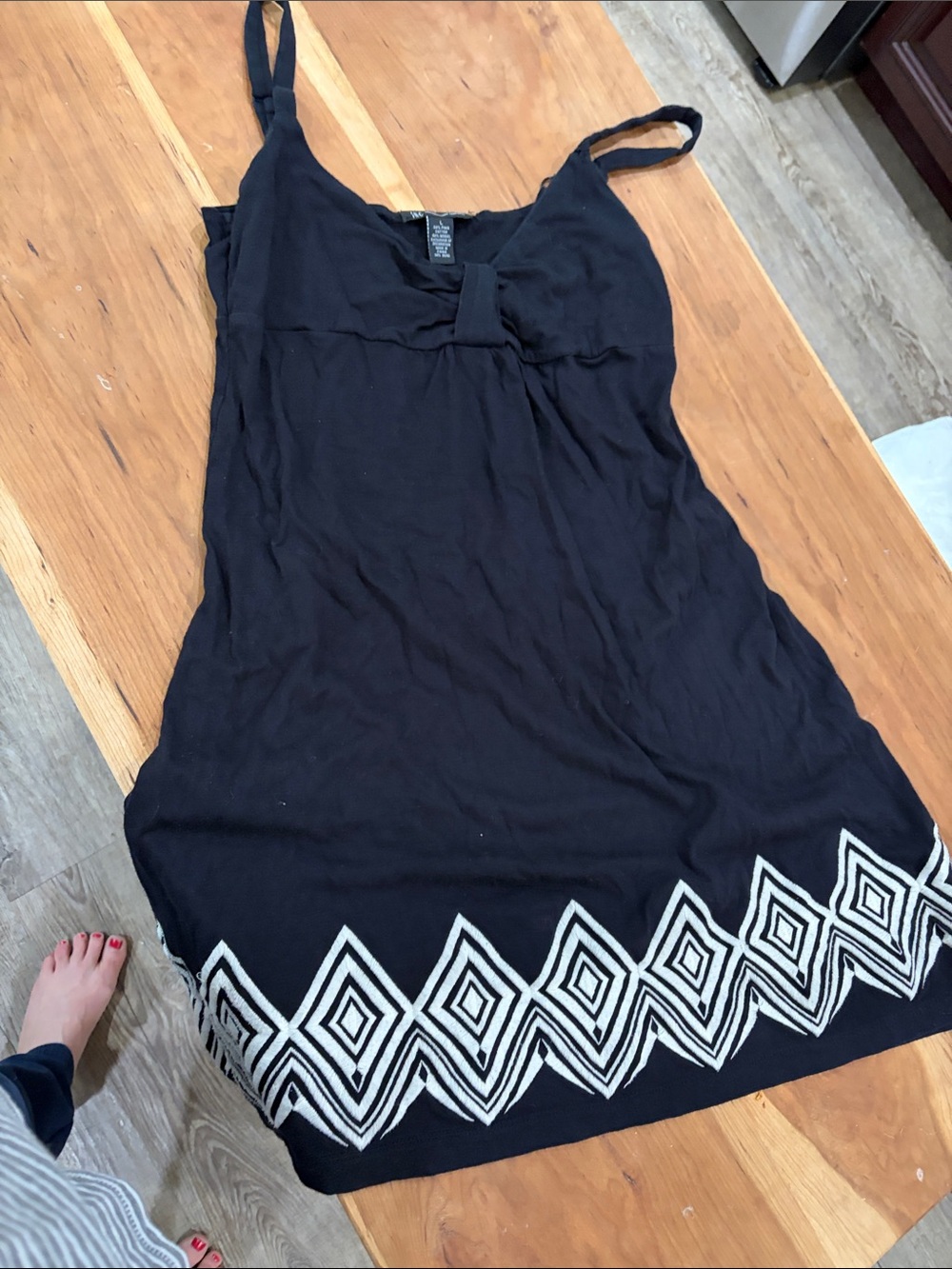 INC International Concepts Black Mini Dress with Cream Geometric Border